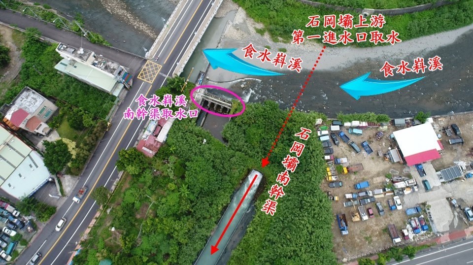 大台中地區公共給水豐原淨水場水源石岡壩進水口取水入南幹渠