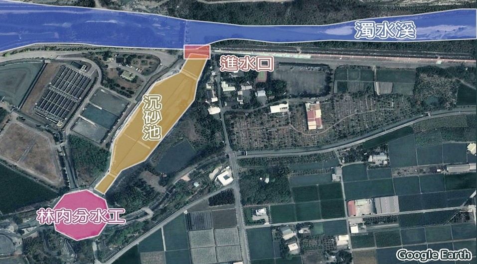 民國時代雲林地區公共給水系統林內分水工林內二號水門進水口前方之沉砂池
