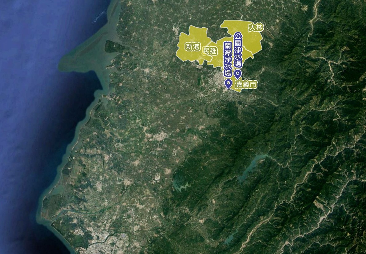 民國時代嘉義地區公共給水公園淨水場供水區域