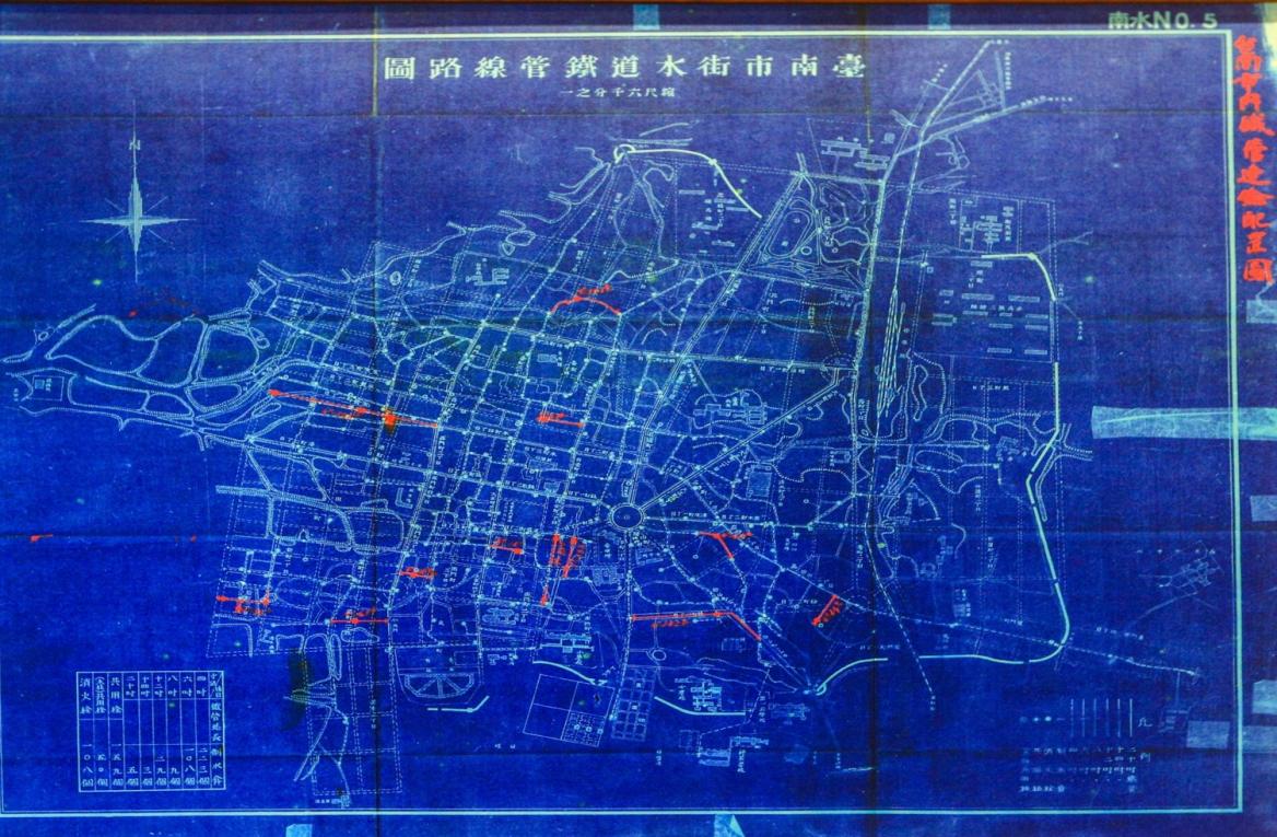 日治時代台南地區公共給水台南水道臺南市街水道鐡管線路圖