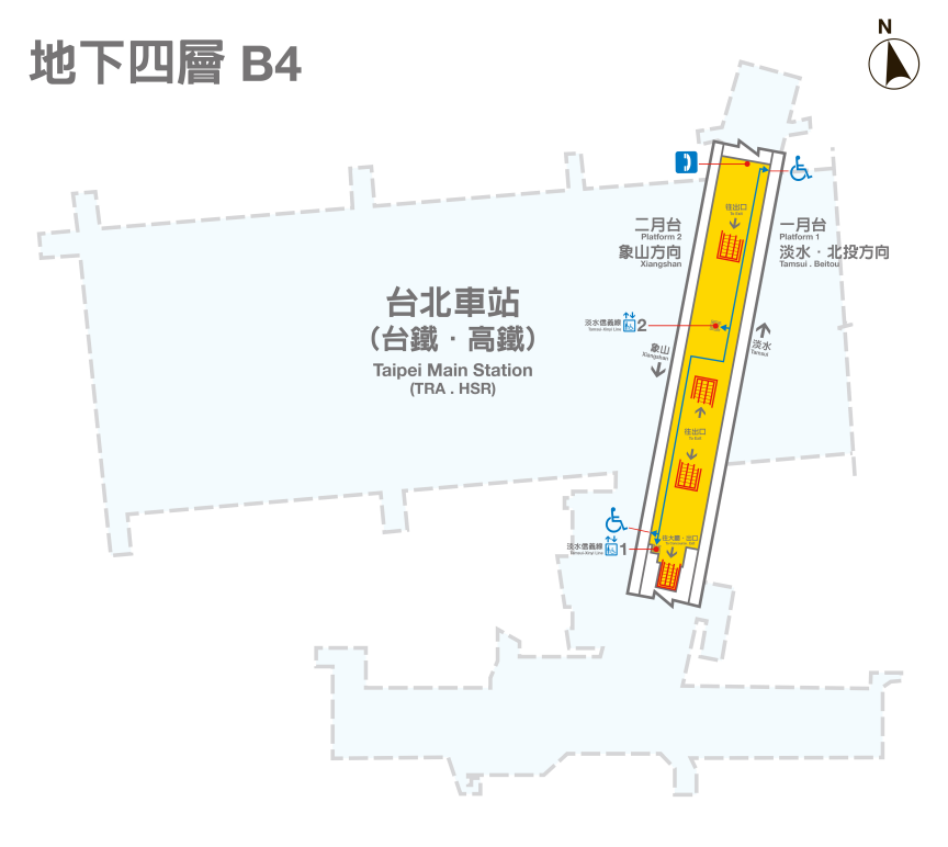台北捷運淡水線地下段台北車站(R10)地下四層B4平面圖