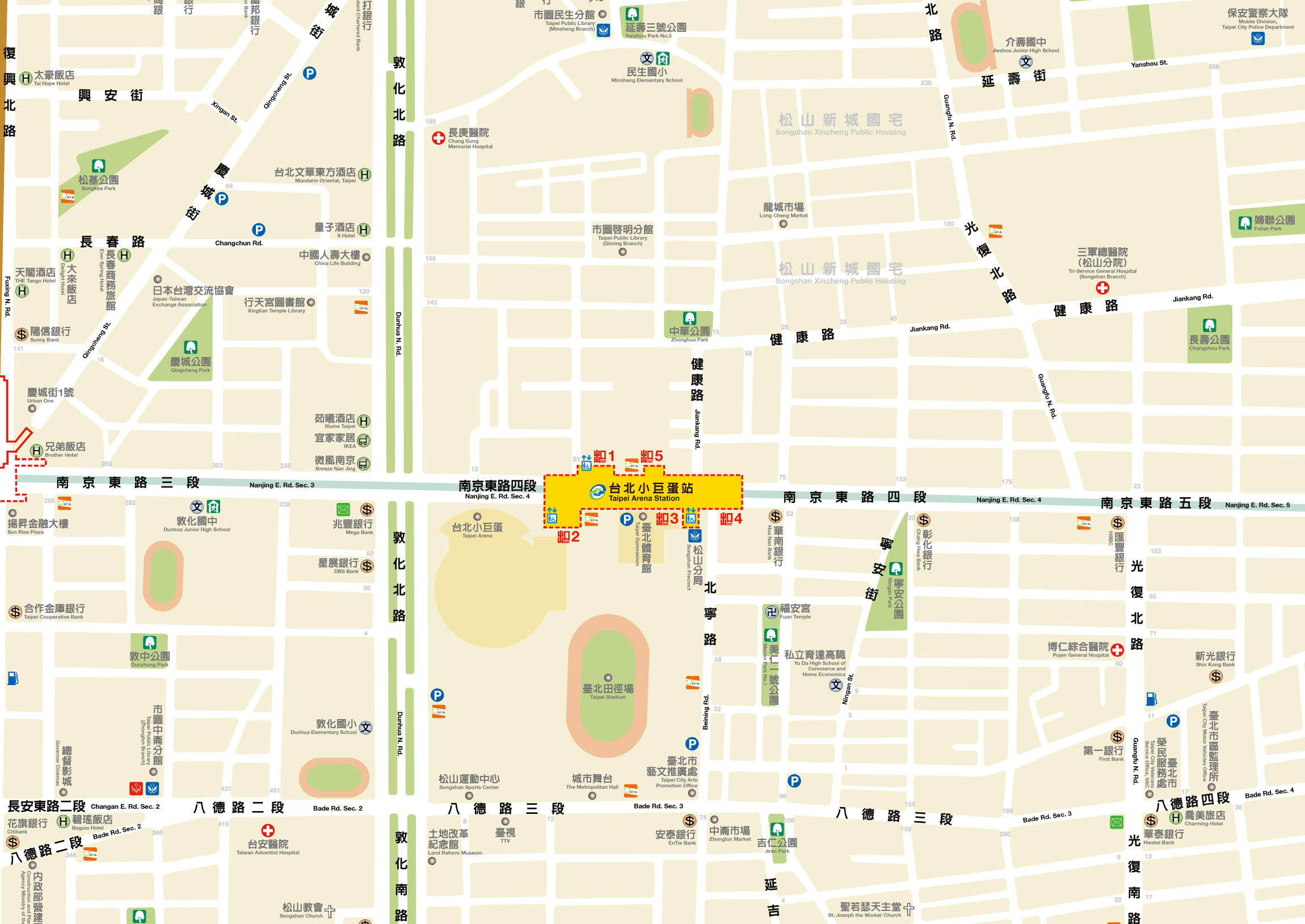捷運松山新店線之松山線台北小巨蛋站(G17)位置圖
