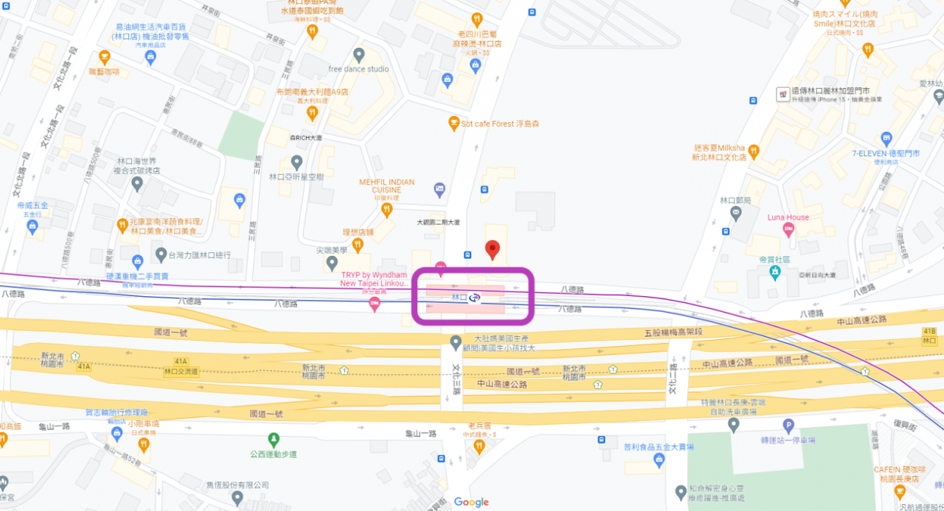 桃園機場捷運沿線車站-林口站(A9)位置圖