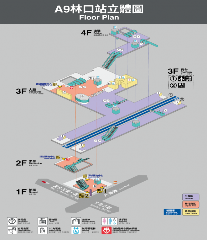 桃園機場捷運沿線車站-林口站(A9)立體圖