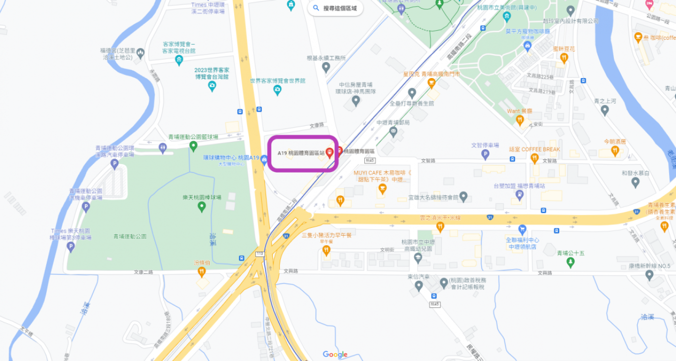 桃園機場捷運沿線車站-桃園體育園區站(A19)位置圖