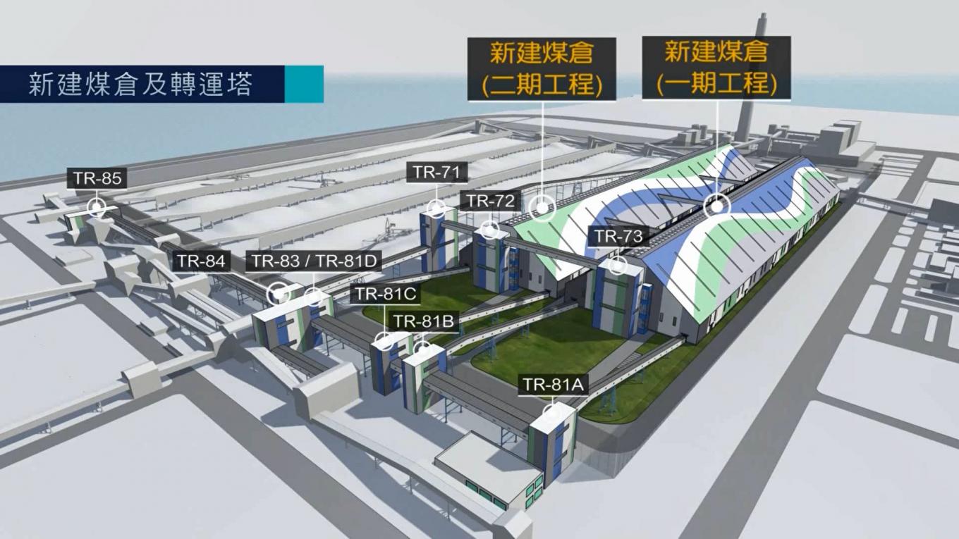 台中電廠預計新建兩座室內煤倉模擬圖