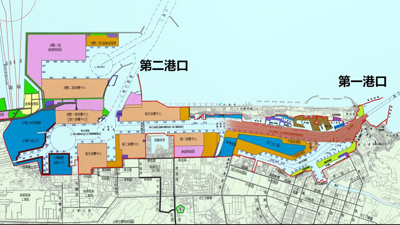 高雄港:第二港口之開闢係由於第一港口水深不足以負載大型貨櫃船隻之進出。於是在紅毛港開闢第二港口