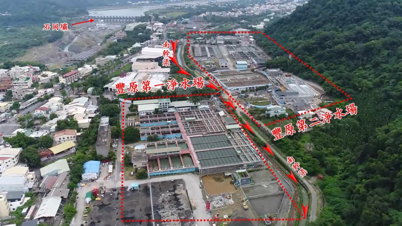 食水嵙溪南幹渠取水口附近的豐原淨水場