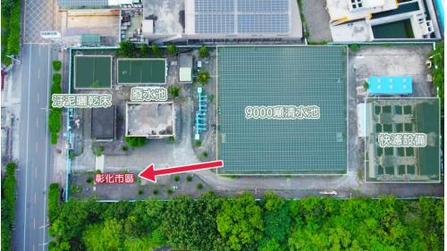 原水由深井抽入廠內，經快濾設備過濾原水，送至清水池存放，最後配送至市區工彰化居民使用。