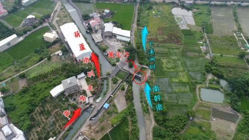 &nbsp;葫蘆墩圳改道經南幹渠自石岡壩取水，在萬定汴分流，一條分流匯入葫蘆墩圳幹線，另一條分流往下溪洲圳。萬定汴在當地又被稱為「三分水」或「人命水」，因為1768年(乾隆三十三年)四月，東西兩上堡為水爭執，西上堡有3人死亡，所以當地人稱此地為「人命水」。