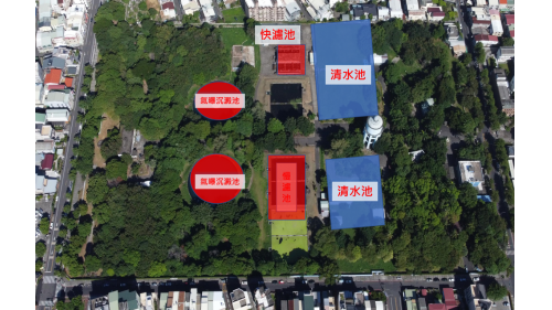 民國時期高屏地區公共給水屏東淨水場淨水設施平面圖.