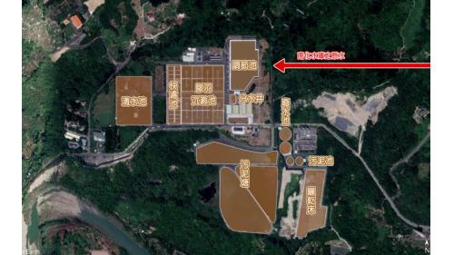 淨水流程係為南化水庫之原水進入淨水場，經調節池、分水井，膠沉池凝結沉降固體，再經過快濾池分離，最後進入清水池送水至台南、部分高雄市區。