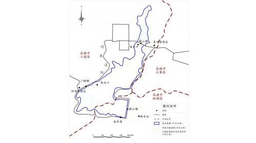 &nbsp;民國時代高屏地區公共給水鳳山水庫位置平面圖