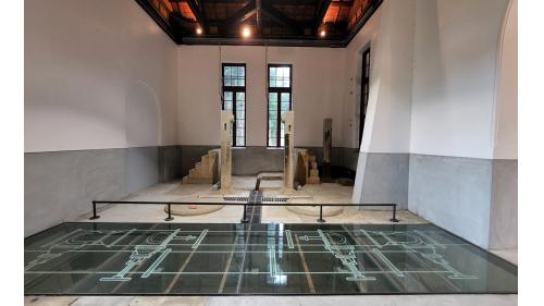 日治時代台南地區公共給水台南水道水源區設施快濾筒室內原加藥室。