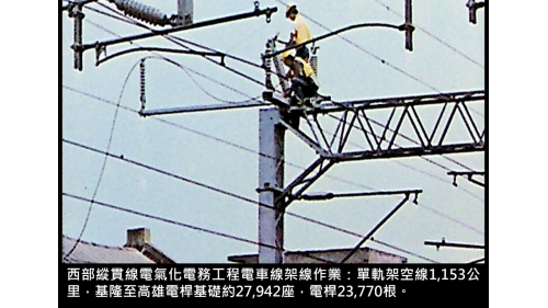 &nbsp;單軌架空線1,153公里，基隆至高雄電桿基礎約27,942座，電桿23,770根。