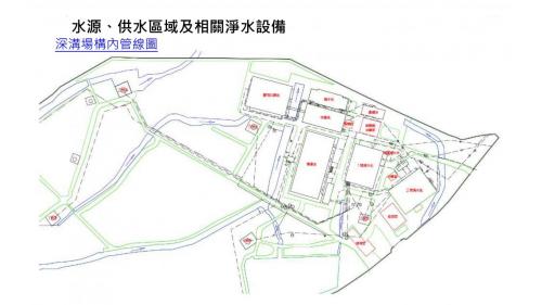 民國時期宜蘭地區公共給水深溝淨水場設施平面位置圖
&nbsp;