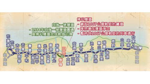 1982年6月臺東線鐡路切換成1067公厘軌距鐡道，1982年7月1日完工通車，臺東線鐡路更名為花東線，惟拓寛工程通車時，舞鶴至三民間自強一號隧道尚未完工，只能先在掃叭隧道鋪設1067公厘軌距的鐡道，並降挖增加隧道淨空，暫時供1067公厘軌距的列車通行。1984年自強一號隧道貫通且與掃叭隧道完成軌道切換，全線於1985年元旦完工通車，完成後的花東線全長為168公里。
&nbsp;