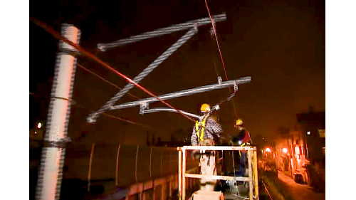 系統機電工程係配合土建施工進度，進場架設電車線、號誌、照明及電訊等施工，包含變電站工程號誌系統與電車線系統。