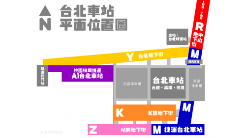 台北車站西側建有一獨立機場捷運A1站，台北車站經由連通道銜接A1站，可轉乘機場捷運線至桃園國際機場。
&nbsp;