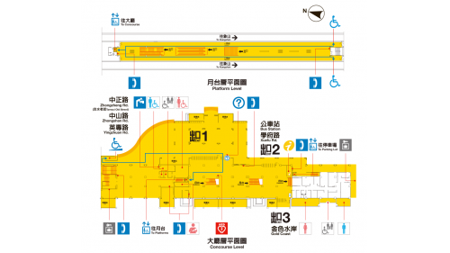 淡水站為淡水信義線的端點站，編號為R28，淡站體共二層，設有一座島式月台及三個出入口，站體係參考閩南式及紅毛城建築進行設計建造，牆面使用紅磚意境，車站屋頂採用中國北方宮廷式風格，往紅樹林站方向為高架段至地面段之過渡帶。
&nbsp;