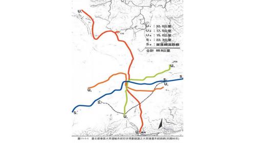 台北捷運系統於1977年初步規劃U1、U2、U3及S1等4條路線，總長86.8公里，為台北最早的捷運規劃路線。