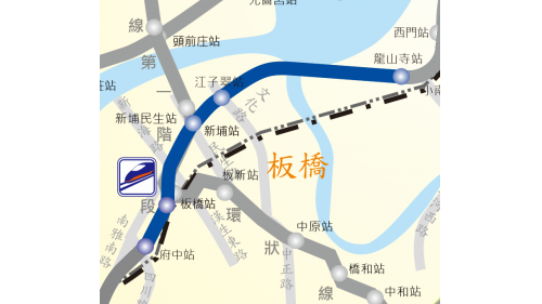 板南線，包括板橋線自龍山寺站至府中站(7.1公里)、南港線自西門站至南港站(11公里)、土城線自府中站至永寧站(5.6公里)東延段(南港站至南港展覽館)路線。 【圖板橋線】
&nbsp;