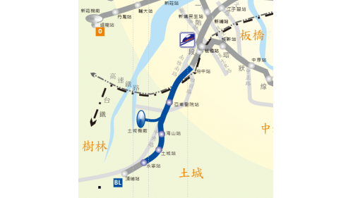 板南線，包括板橋線自龍山寺站至府中站(7.1公里)、南港線自西門站至南港站(11公里)、土城線自府中站至永寧站(5.6公里)東延段(南港站至南港展覽館)路線。【圖土城線】