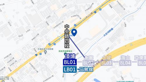頂埔站編號為BL01，為一地下四層車站，有島式月台一座，設有全高式月台門，四座出入口，於2009年動工，2015年完工通車。位於中央路四段頂埔里，為板南線之端點站，目前興建中的三鶯線(LB)亦設於此為高架車站，同為該線端點站，待三鶯線完工後，頂埔站將成為臺灣捷運系統第二座雙路線端點站車站。
