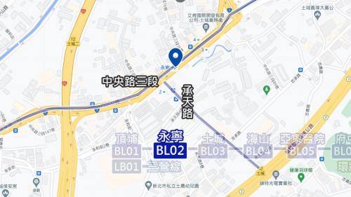 永寧站編號為BL02，位於中央路三段與承天路交叉口下方，於2006年5月啟用。永寧站為地下2層車站，共有4處出入口，地下一樓為大廳層，地下二樓為月台層，為一島式月台，半高式月台門，站內亦設有公共藝術「時間．碎片」。