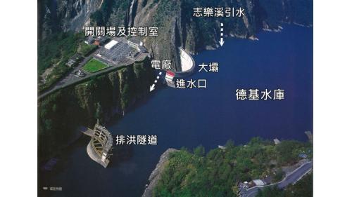 德基水庫是台灣第一座由混凝土雙曲線薄型拱壩，弧線造型結構優美，水庫正常水位達到海拔 1400 公尺。
&nbsp;