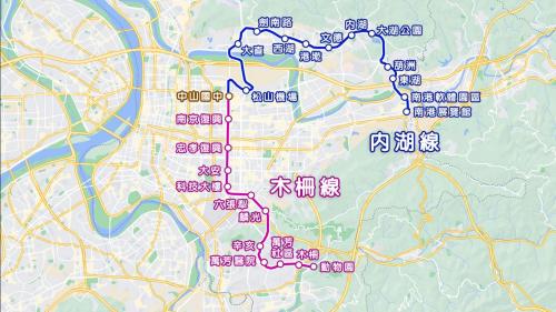 文山內湖線，簡稱文湖線，路線代號為BR，代表色為棕色，設有高架及地下路段之建造型式，路線可分為木柵線及內湖線，以中山國中站為分界，為一條全線皆在臺北市境內的捷運路線，營運路線長25.7公里，共設有24座車站及2座機廠，分別為木柵機廠及內湖機廠進行調度。
&nbsp;