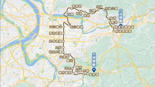文山內湖線，簡稱文湖線，路線代號為BR，代表色為棕色，設有高架及地下路段之建造型式，路線可分為木柵線及內湖線，以中山國中站為分界，為一條全線皆在臺北市境內的捷運路線，營運路線長25.7公里，共設有24座車站及2座機廠，分別為木柵機廠及內湖機廠進行調度。
&nbsp;