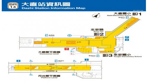 大直站編號為BR14，位於北安路上，於2009年7月通車啟用，大直站往劍南路站方向為地下段至高架段之過渡帶，車站附近設有海峽交流基金會。站體為地下二層車站，設有3處出入口，地下一樓為大廳層;地下二樓為月台層，為一島式月台設有全高式月台門。
&nbsp;