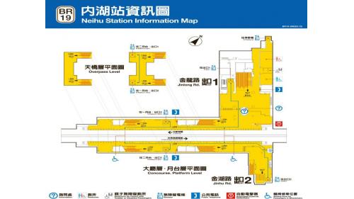 內湖站編號為BR19，位於成功路上，於2009年7月通車啟用，與CITYLINK 內湖店聯合開發大樓，為民眾逛街購物的好去處。內湖站為高架三層車站，設有2處出入口，二樓為大廳層及月台層，三樓為天橋層，可供民眾選擇搭乘方向，月台為有側式月台二座及設有全高式月台門。
&nbsp;