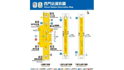 西門站為為地下三層車站，設有6處出入口，地下一樓為大廳層，地下二樓與三樓為月台層，採島式疊式月台，並設有半高式月台門。
&nbsp;