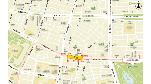 &nbsp;東門站(O06)(R07)位置圖：東門站為淡水信義線之轉乘站，位於信義路二段，中和新蘆線編號為O06，於2012年9月啟用，淡水信義線編號為R07，於2013年11月啟用，車站附近有東門市場等。