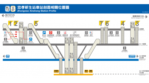 &nbsp;忠孝新生站為地下三層車站，設有7處出入口，地下一樓為大廳層，地下二樓為板南線月台層，地下三樓為中和新蘆線月台層，板南線設有一座島式月台及半高式月台門，中和新蘆線設有一座島式月台及全高式月台門。