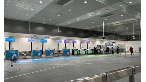 桃園機場捷運新北產業園區站編號為A3，站體位於五工路上，於2017年3月啟用，機場捷運新北產業園區站為地上六層車站，設有3處出入口，地面一樓為預辦登機層，設有自助預辦登機及行李託運機，旅客可以提早在A1台北車站內託運行李、劃機位，同時取得登機證。