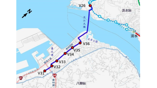 &nbsp;八里輕軌與淡海輕軌藍海線在漁人碼頭站轉乘，並與淡江大橋共構，過河後從八里端匝道下至八里地區，沿線經八里污水處理廠與文化公園間之道路，轉沿博物館路經商港三路，並於商港一路延伸穿越台64線快速道路止，全長約5.6公里，沿線規劃7座車站，