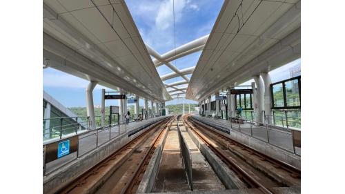 &nbsp;竿蓁林站編號為V02，位於淡金路一段上。為地上二層之高架車站，設有1處出入口，二樓為月台層，設有兩座側式月台，月台上設有兩處幾米公共藝術作品。