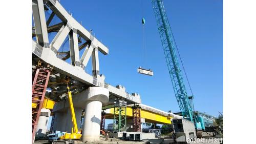 &nbsp;新店溪橋段_鋼桁橋 Truss 127.7米第1、2單元構件吊裝(2019.1.3)