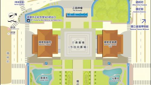 中正紀念堂位於臺北市中正區，是為了紀念中華民國先總統蔣中正而興建，園區內除了紀念堂主體與廣場外，包括大門正面牌樓、門邊兩側國家音樂廳、國家戲劇院、介壽廣場、瞻仰大道、和四周的公園、迴廊，以及兩座側牌樓。