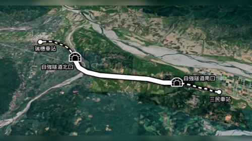 榮工處承辦之三民段改線工程全長9.3公里，計有2,750公尺自強1號隧道、90公尺自強2號隧道及540公尺秀姑巒溪大橋等。自強1號隧道穿過舞鶴台地，於1979年2月15日，分為南、北兩個洞口同時開工，南口於1980年4月於距洞口600餘公尺處，因遭遇軟化沉泥地質及發生災害，而被迫停工；北口繼續向南挖完1,800餘公尺，所剩最困難的270餘公尺，經榮工處再三研究後引進新奧工法，卒告克服困難於1984年底全部完工。
