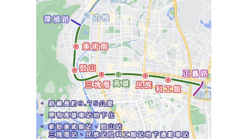 &nbsp;高雄市區計畫於2006年由行政院核定，計畫內容為葆禎路至正義路間興建單孔雙軌隧道，路線長約9.75公里，及原有高雄車站地下化，另新設美術館站、鼓山站、三塊厝站、民族站及科工館站等五處地下通勤車站。