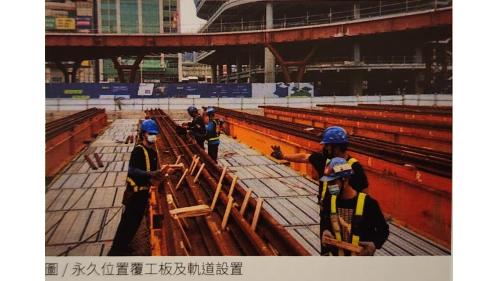 &nbsp;因頂升緣故，車站抵達永久位置後必須進行緩降作業和永久固定，整體工程才算真正完成。卸降作業採每階段25公分進行緩慢卸降，而且為了確保緩降時不會因受力不均損壞結構安全，特別裝設自動監測設備便於每階段卸降結束後立即進行高程複測。【圖/第二次遷移永久位置覆工板及軌道設置。】