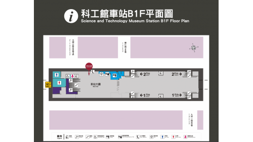 &nbsp;科工館站為地下四層車站，地面層為車站出入口及輕軌環狀線月台。地下一樓為台鐡大廳層，地下二樓為月台層，設有兩座側式月台，車站地面站體與民族站相似，地下空間則裝飾著DNA的螺旋鏈，與「科工館」的站名相呼應。【圖/大廳層平面圖】