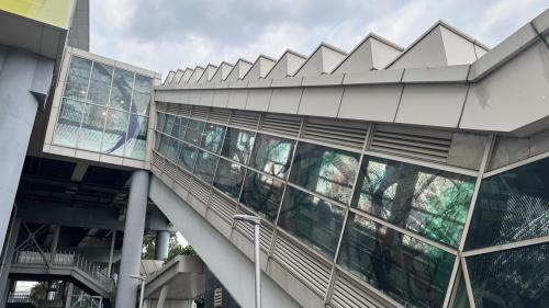 &nbsp;世運站站體外觀設計成「海上雄獅‧揚帆待發」之風貌，以AAG (Architecture Art Glass)建築藝術玻璃為站體與公共藝術之主要媒材，透過數位藝 術獨特的設計語彙跨越2D與3D的呈現，在屋頂採光天窗、車站主 體側牆以及電扶梯之藝術玻璃上處處可見花草、樹木、山林光影 等蹤跡，宛若一座空中雨林騎跨在都市塵囂之上，讓人彷彿置身 半屏山的綠林步道中，在高雄的艷陽下同光影舞蹈，娓娓道出 「高雄人與山的故事」。【圖/公共藝術半屏山之魂/空中的雨林。作者：Wood Janssen Incorporated團隊】