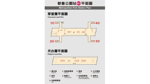 &nbsp;都會公園站為地上三層車站，設有4處出入口，二樓為大廳層，設有公共藝術『生命的力量』，三樓為月台層，設有一座島式月台。