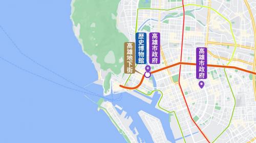 &nbsp;橘線O3站原計畫設置於高雄歷史博物館前，其後因鄰近之高雄市政府遷移至現今四維行政中心，又因高雄地下街於1989年發生火警而關閉，預估運量不足，加上西子灣站(O1)及鹽埕埔站 (O2)因土質原因移設站地點，與O3站過近，故取消設置O3站。