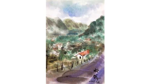 中部橫貫公路興建油畫-松鶴部落